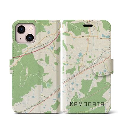 【鴨方（岡山県）】地図柄iPhoneケース（手帳タイプ）ナチュラル・iPhone 13 mini 用