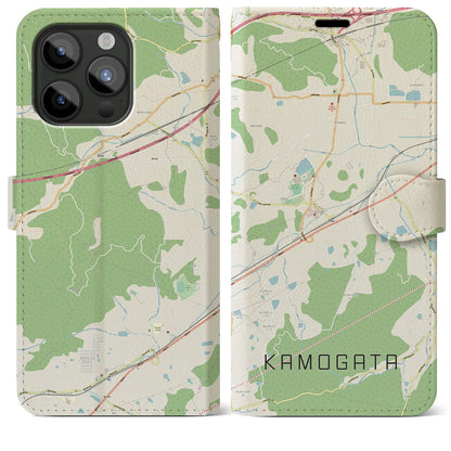 【鴨方（岡山県）】地図柄iPhoneケース（手帳タイプ）ナチュラル・iPhone 15 Pro Max 用