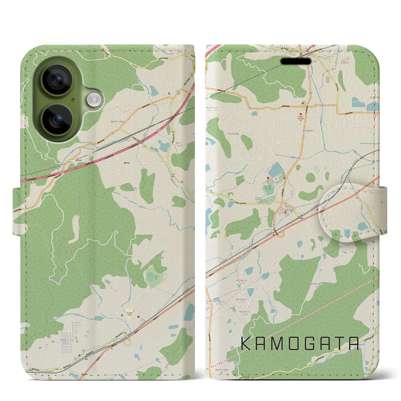 【鴨方（岡山県）】地図柄iPhoneケース（手帳タイプ）