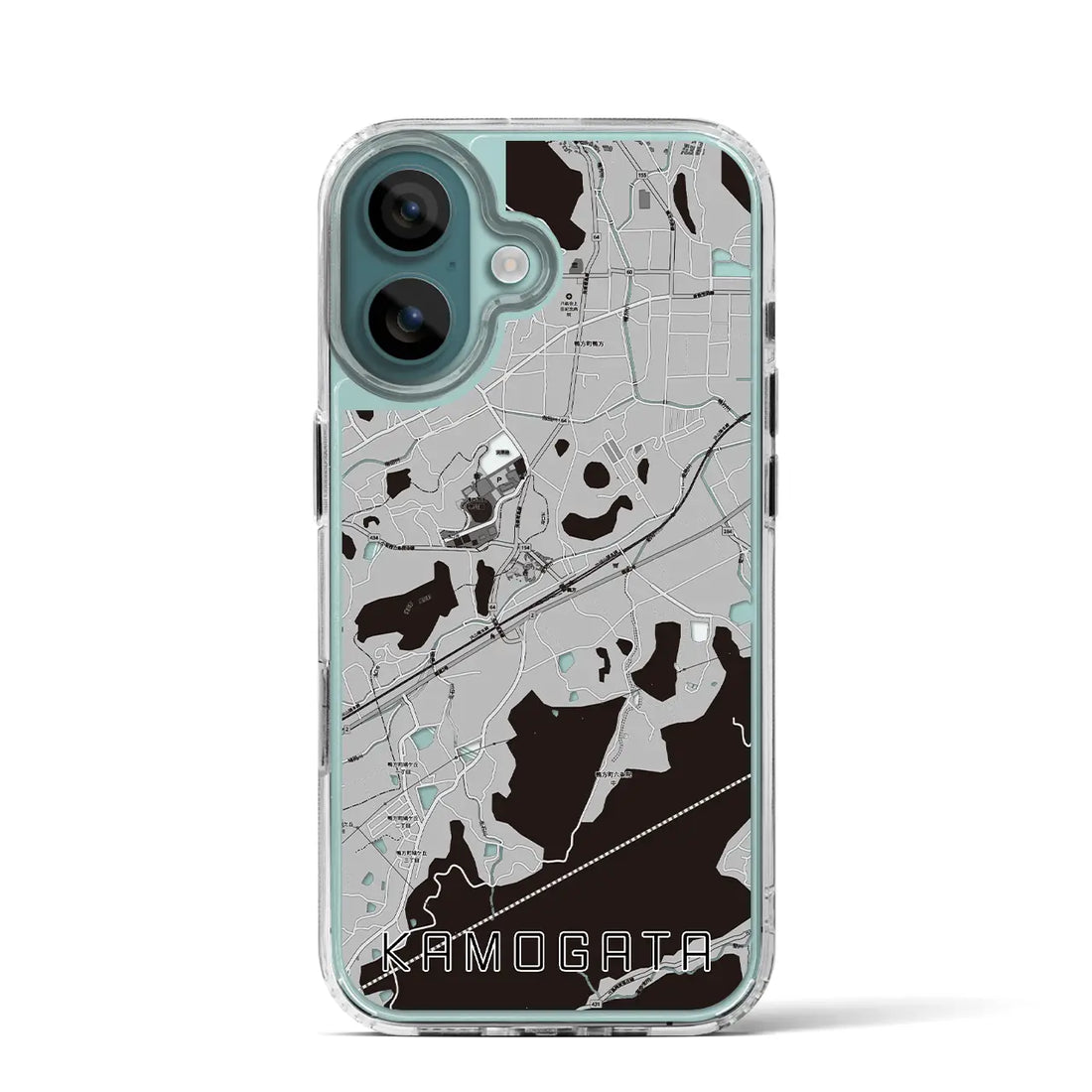 【鴨方(岡山県)】地図柄iPhoneケース(MagSafeタイプ)モノトーン・iPhone 16 Pro 用