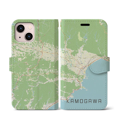 【鴨川（千葉県）】地図柄iPhoneケース（手帳タイプ）ナチュラル・iPhone 13 mini 用