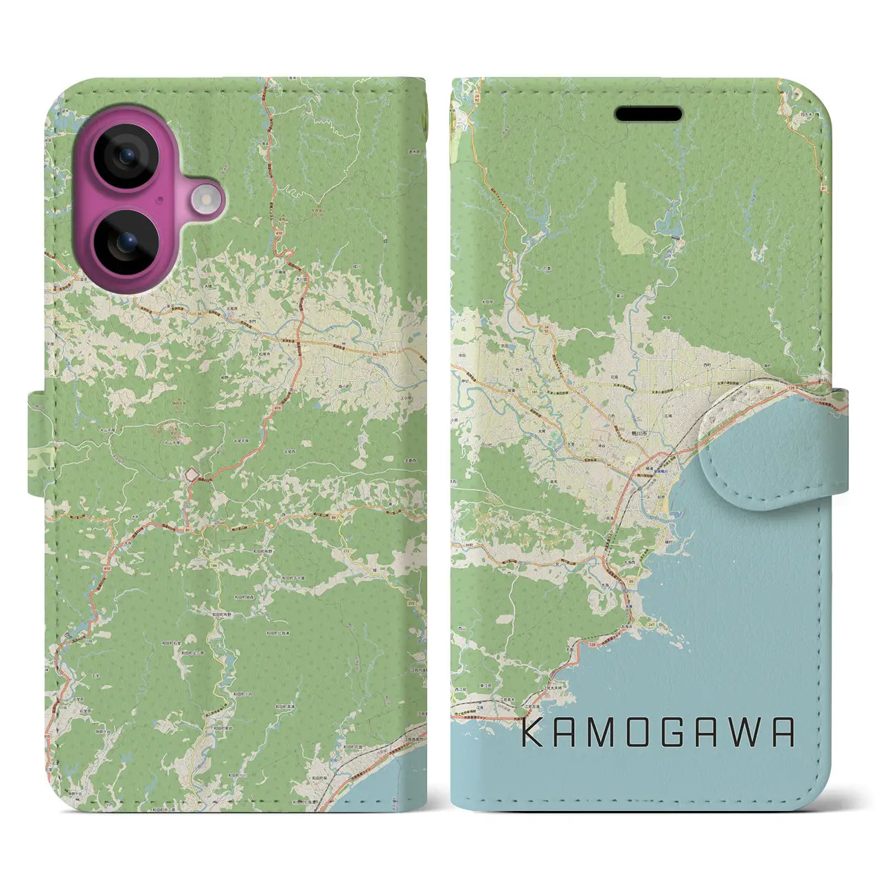 【鴨川（千葉県）】地図柄iPhoneケース（手帳タイプ）ナチュラル・iPhone 16 Pro 用