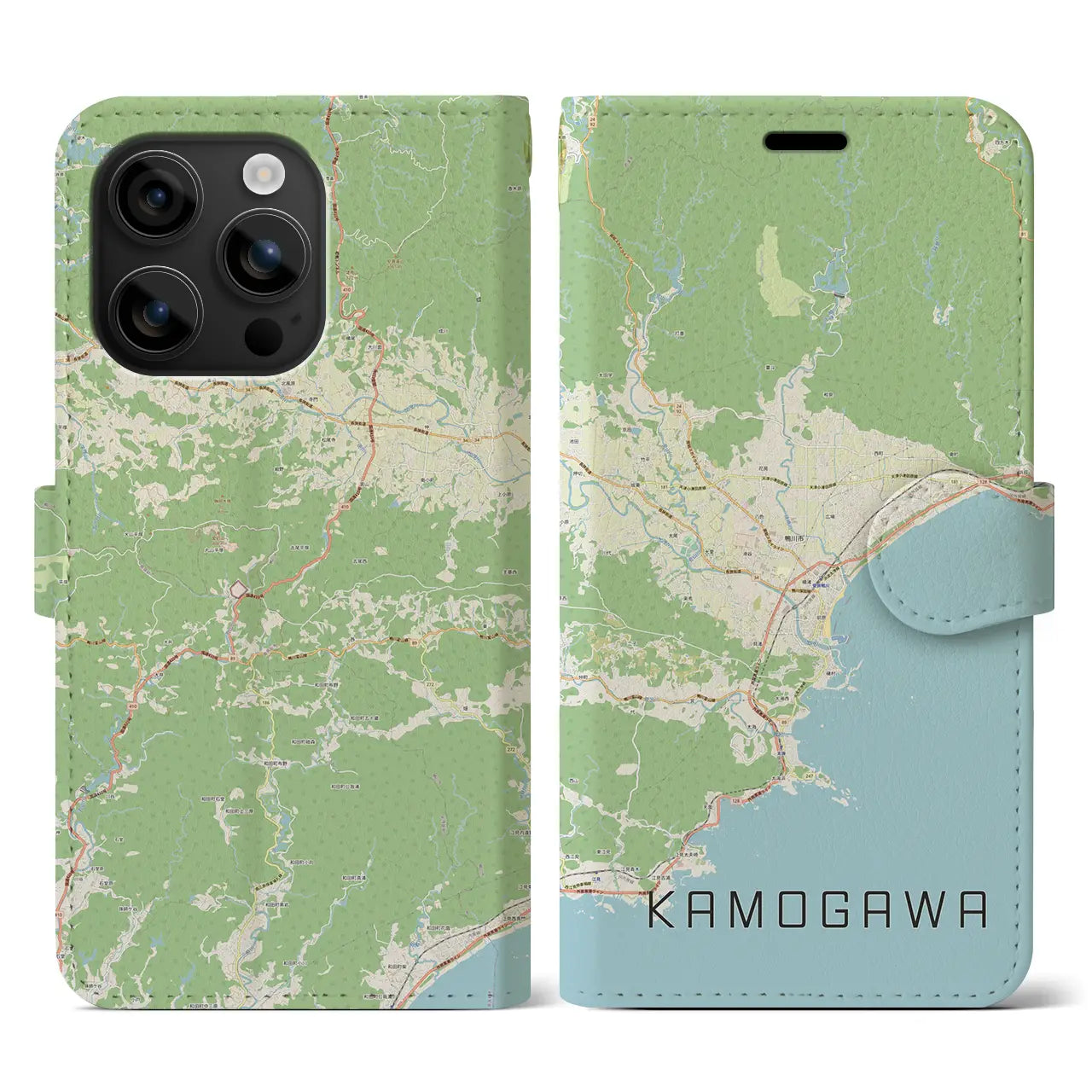 【鴨川（千葉県）】地図柄iPhoneケース（手帳タイプ）ナチュラル・iPhone 16 用