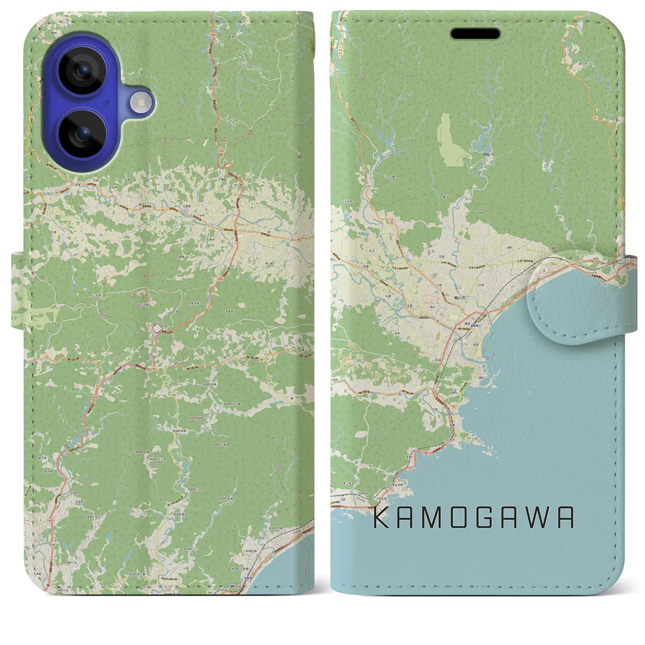 【鴨川（千葉県）】地図柄iPhoneケース（手帳タイプ）ナチュラル・iPhone 16 Pro Max 用