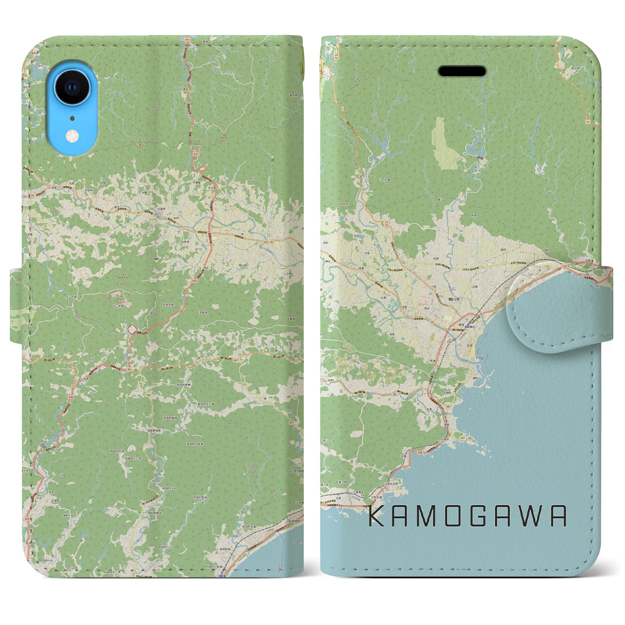 【鴨川（千葉県）】地図柄iPhoneケース（手帳タイプ）ナチュラル・iPhone XR 用