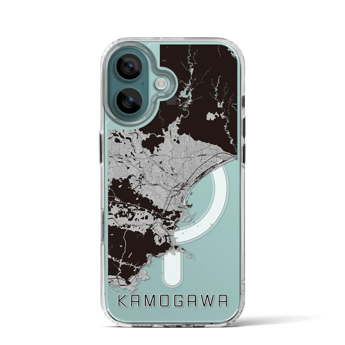 【鴨川(千葉県)】地図柄iPhoneケース(MagSafeタイプ)モノトーン・iPhone 16 Pro 用