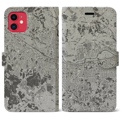 【鴨居（神奈川県）】地図柄iPhoneケース（手帳タイプ）モノトーン・iPhone 11 用