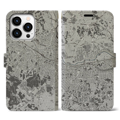 【鴨居（神奈川県）】地図柄iPhoneケース（手帳タイプ）モノトーン・iPhone 13 Pro 用