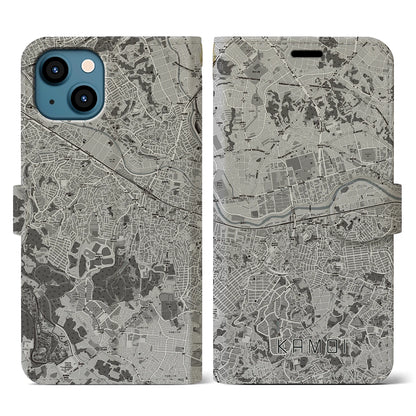 【鴨居（神奈川県）】地図柄iPhoneケース（手帳タイプ）モノトーン・iPhone 13 用