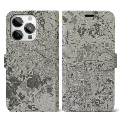 【鴨居（神奈川県）】地図柄iPhoneケース（手帳タイプ）モノトーン・iPhone 14 Pro 用