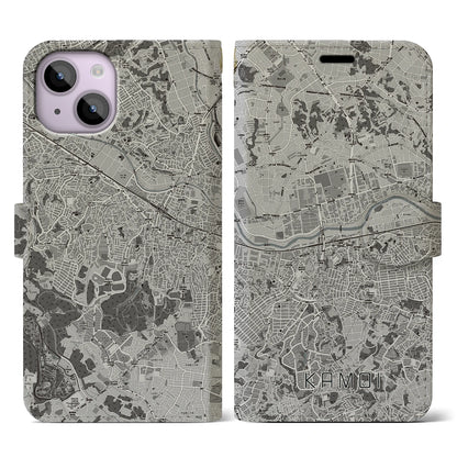 【鴨居（神奈川県）】地図柄iPhoneケース（手帳タイプ）モノトーン・iPhone 14 用