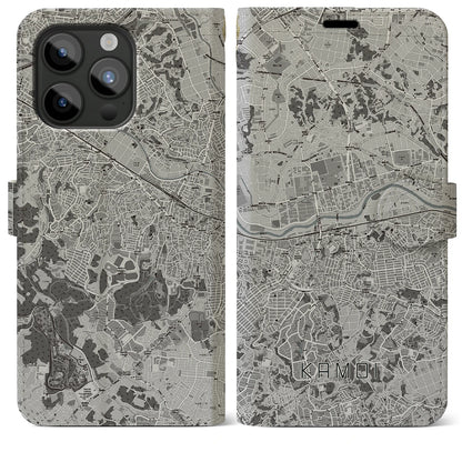 【鴨居（神奈川県）】地図柄iPhoneケース（手帳タイプ）モノトーン・iPhone 15 Pro Max 用