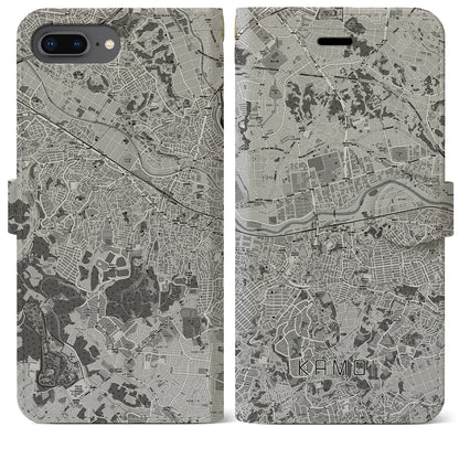 【鴨居（神奈川県）】地図柄iPhoneケース（手帳タイプ）モノトーン・iPhone 8Plus /7Plus / 6sPlus / 6Plus 用