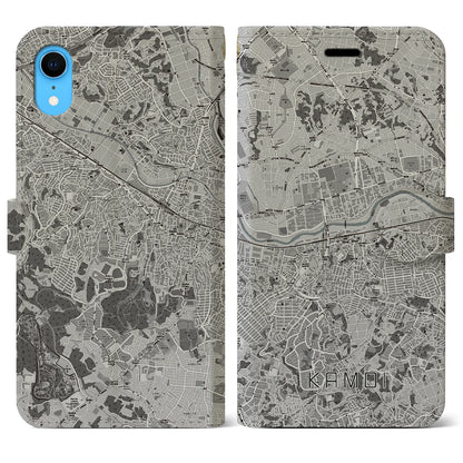 【鴨居（神奈川県）】地図柄iPhoneケース（手帳タイプ）モノトーン・iPhone XR 用