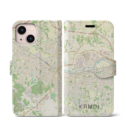 【鴨居（神奈川県）】地図柄iPhoneケース（手帳タイプ）ナチュラル・iPhone 13 mini 用