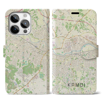 【鴨居（神奈川県）】地図柄iPhoneケース（手帳タイプ）ナチュラル・iPhone 14 Pro 用