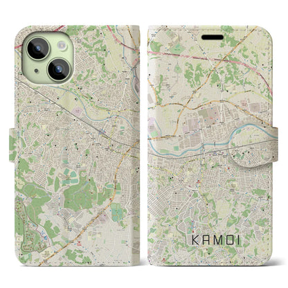 【鴨居（神奈川県）】地図柄iPhoneケース（手帳タイプ）ナチュラル・iPhone 15 用