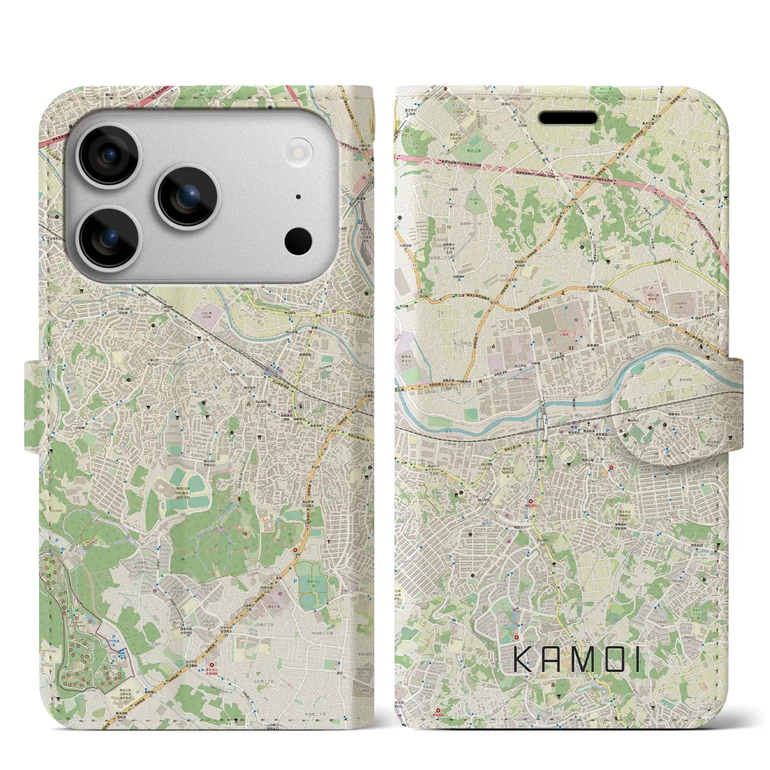 【鴨居(神奈川県)】地図柄iPhoneケース(手帳タイプ)モノトーン・iPhone 17 Pro Max 用