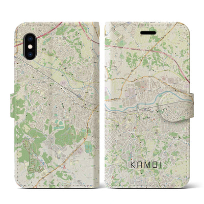 【鴨居（神奈川県）】地図柄iPhoneケース（手帳タイプ）ナチュラル・iPhone XS / X 用
