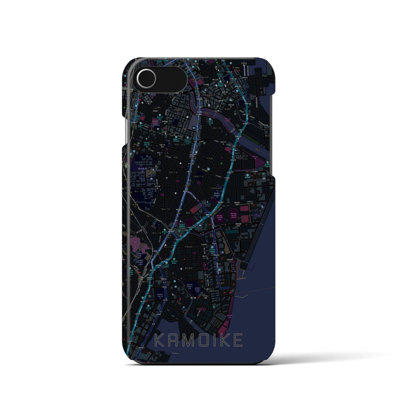 【鴨池（鹿児島県）】地図柄iPhoneケース（バックカバータイプ）