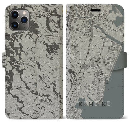 【鴨池（鹿児島県）】地図柄iPhoneケース（手帳タイプ）モノトーン・iPhone 11 Pro Max 用