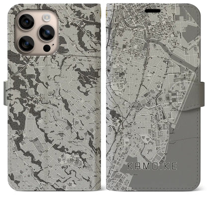【鴨池（鹿児島県）】地図柄iPhoneケース（手帳タイプ）モノトーン・iPhone 16 Plus 用