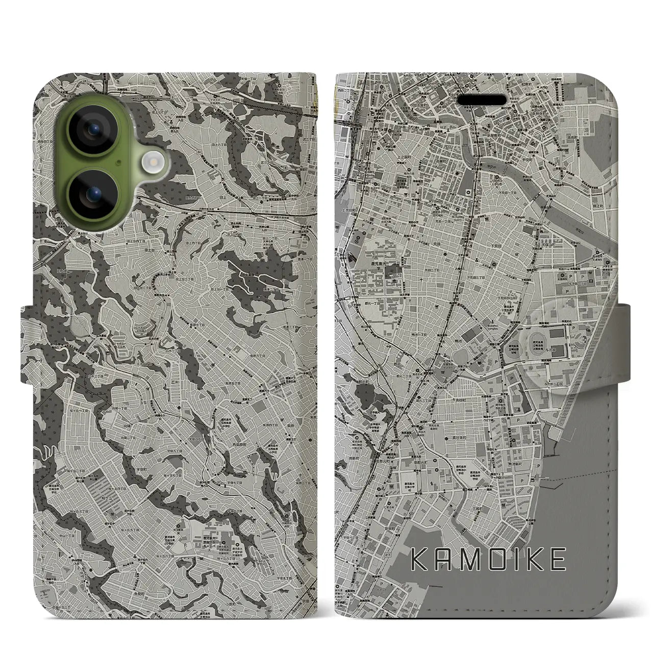 【鴨池（鹿児島県）】地図柄iPhoneケース（手帳タイプ）