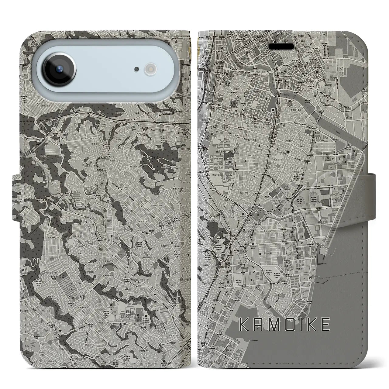 【鴨池（鹿児島県）】地図柄iPhoneケース（手帳タイプ）