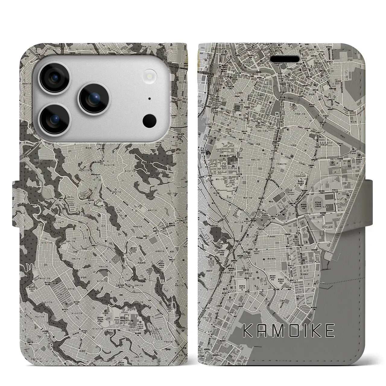 【鴨池（鹿児島県）】地図柄iPhoneケース（手帳タイプ）