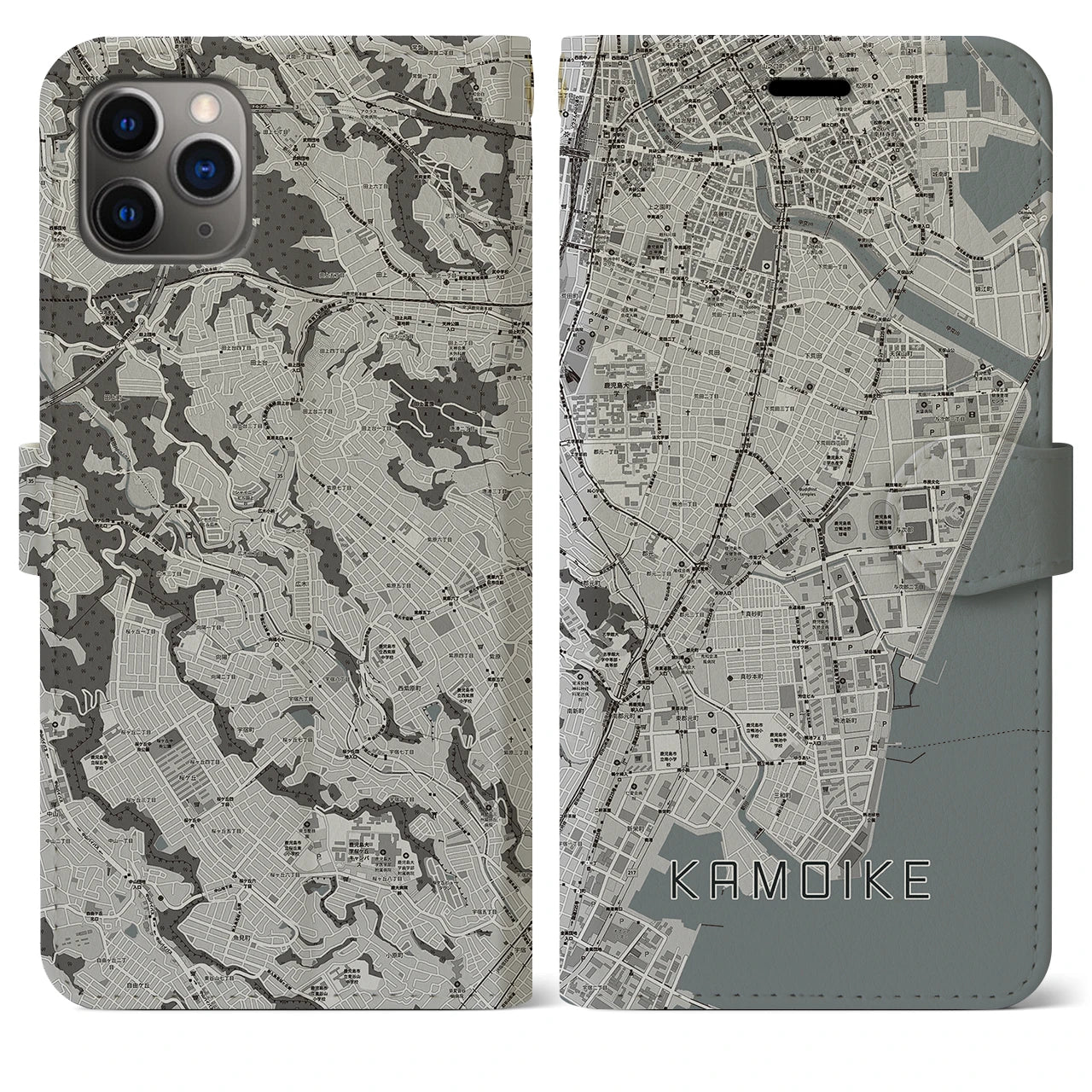 【鴨池（鹿児島県）】地図柄iPhoneケース（手帳タイプ）