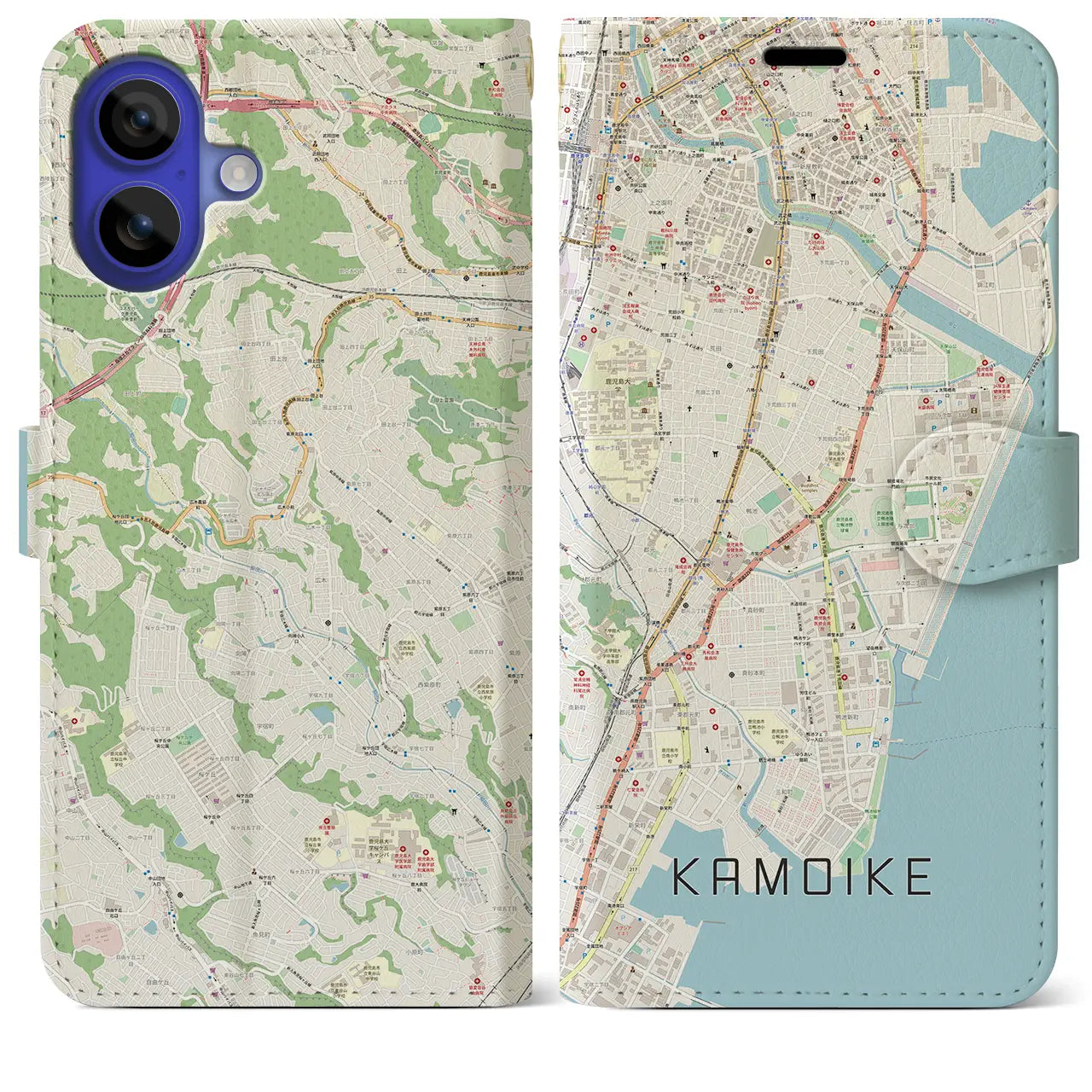 【鴨池（鹿児島県）】地図柄iPhoneケース（手帳タイプ）ナチュラル・iPhone 16 Pro Max 用