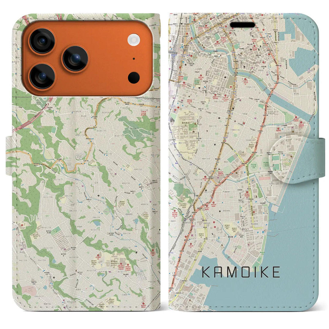 【鴨池(鹿児島県)】地図柄iPhoneケース(手帳タイプ)ナチュラル・iPhone 17 Pro Max 用