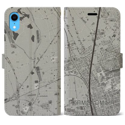 【加茂宮（埼玉県）】地図柄iPhoneケース（手帳タイプ）モノトーン・iPhone XR 用