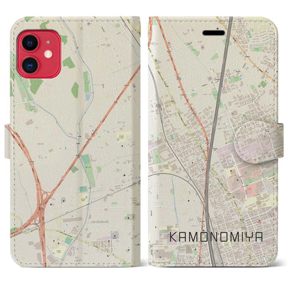【加茂宮（埼玉県）】地図柄iPhoneケース（手帳タイプ）ナチュラル・iPhone 11 用