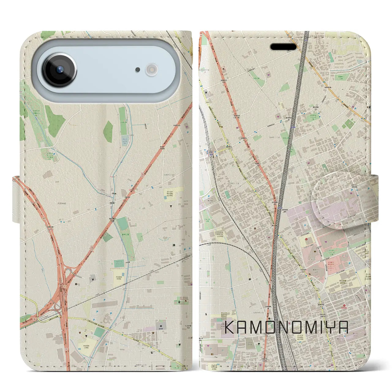 【加茂宮（埼玉県）】地図柄iPhoneケース（手帳タイプ）