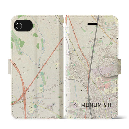 【加茂宮（埼玉県）】地図柄iPhoneケース（手帳タイプ）ナチュラル・iPhone SE（第3 / 第2世代） / 8 / 7 / 6s / 6 用