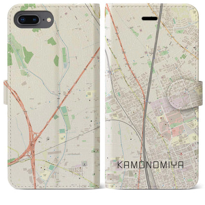 【加茂宮（埼玉県）】地図柄iPhoneケース（手帳タイプ）ナチュラル・iPhone 8Plus /7Plus / 6sPlus / 6Plus 用