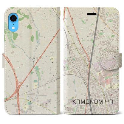 【加茂宮（埼玉県）】地図柄iPhoneケース（手帳タイプ）ナチュラル・iPhone XR 用