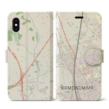 【加茂宮（埼玉県）】地図柄iPhoneケース（手帳タイプ）ナチュラル・iPhone XS / X 用