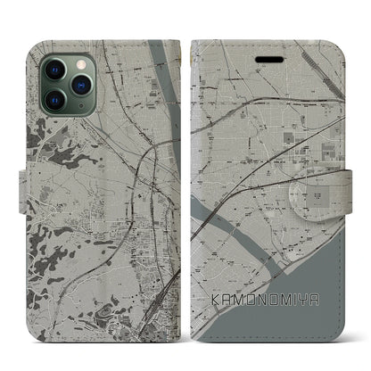 【鴨宮（神奈川県）】地図柄iPhoneケース（手帳タイプ）モノトーン・iPhone 11 Pro 用