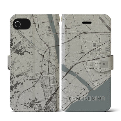 【鴨宮（神奈川県）】地図柄iPhoneケース（手帳タイプ）モノトーン・iPhone SE（第3 / 第2世代） / 8 / 7 / 6s / 6 用