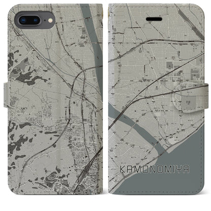 【鴨宮（神奈川県）】地図柄iPhoneケース（手帳タイプ）モノトーン・iPhone 8Plus /7Plus / 6sPlus / 6Plus 用