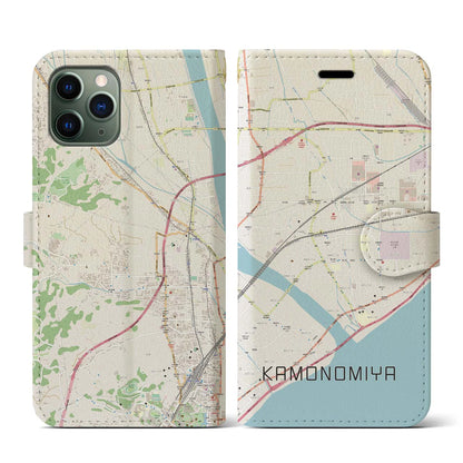 【鴨宮（神奈川県）】地図柄iPhoneケース（手帳タイプ）ナチュラル・iPhone 11 Pro 用