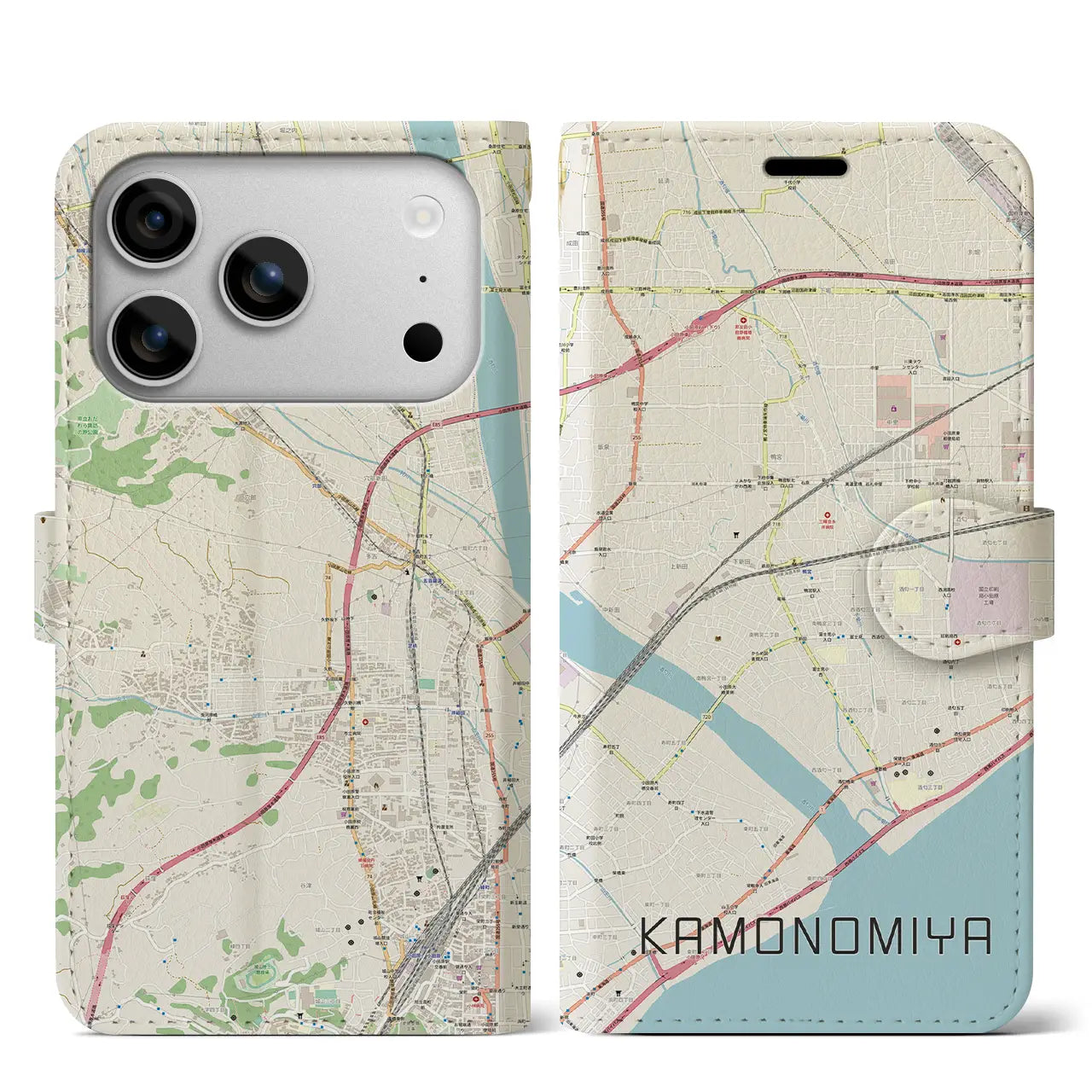 【鴨宮（神奈川県）】地図柄iPhoneケース（手帳タイプ）