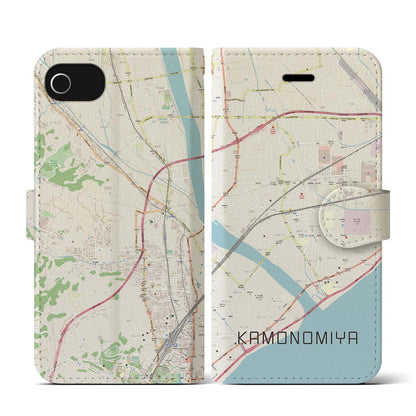 【鴨宮（神奈川県）】地図柄iPhoneケース（手帳タイプ）ナチュラル・iPhone SE（第3 / 第2世代） / 8 / 7 / 6s / 6 用