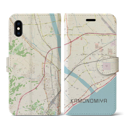 【鴨宮（神奈川県）】地図柄iPhoneケース（手帳タイプ）ナチュラル・iPhone XS / X 用