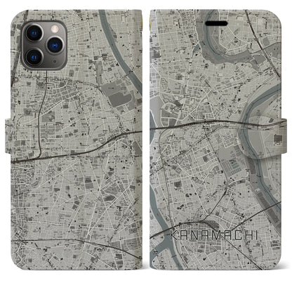【金町（東京都）】地図柄iPhoneケース（手帳タイプ）モノトーン・iPhone 11 Pro Max 用