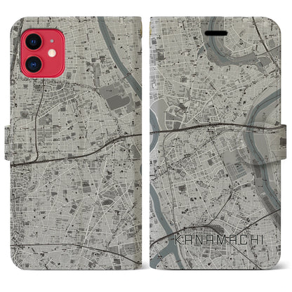 【金町（東京都）】地図柄iPhoneケース（手帳タイプ）モノトーン・iPhone 11 用