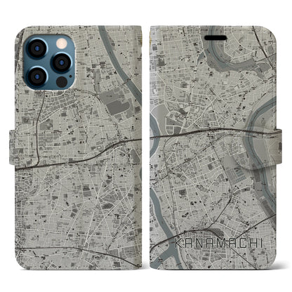 【金町（東京都）】地図柄iPhoneケース（手帳タイプ）モノトーン・iPhone 12 / 12 Pro 用