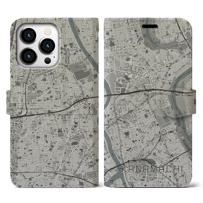 【金町（東京都）】地図柄iPhoneケース（手帳タイプ）モノトーン・iPhone 13 Pro 用